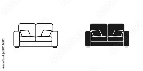 Clean and simple vector illustration of a contemporary two-seater sofa, perfect for interior design, furniture catalogs, and commercial use with a neutral aesthetic.