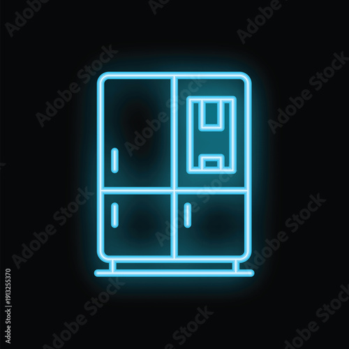 Glowing neon line wardrobe icon isolated on black background