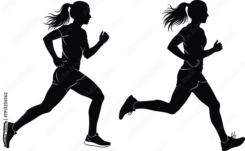 Obraz premium Female Running Silhouette Side View Athletic Woman Jogging Minimal Vector Illustration for Fitness, Workout, Sports Training, Healthy Lifestyle, and Active Movement Design