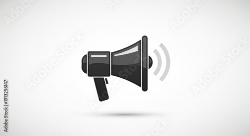 Megaphone icon with sound waves on white background for communication and announcement concepts