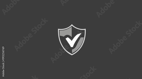 A stylized shield icon with a white check mark, in shades of gray on a dark background
