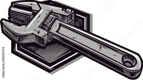 A grayscale illustration of a wrench against a shadow. It is slightly skewed