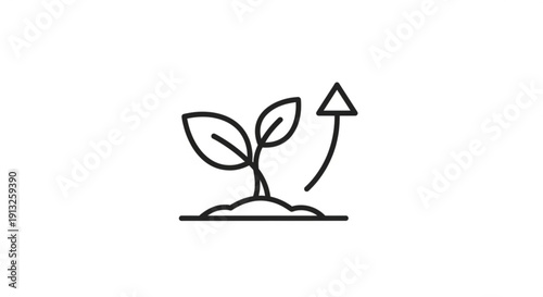 Sprouting seedling with upward growth arrow symbolizing progress and development in nature