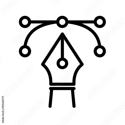 Fountain pen nib with bezier curve -  line vector icon
