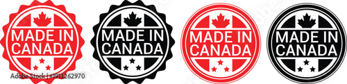 Made in Canada Stamp Collection Set with Maple Leaf, Canadian Product Origin Badge Vector Icons