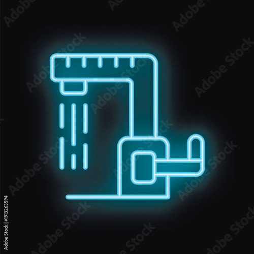 Blue neon icon of a shower with running water, great for bathroom and hotel related designs