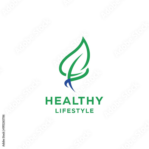 Healthy Lifestyle Concept Illustration Featuring Leaves and Wellness Symbols