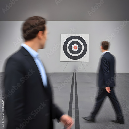 Businessman launching startup rocket icon toward target, representing business growth, innovation, future strategy, goal achievement, and success in digital transformation.