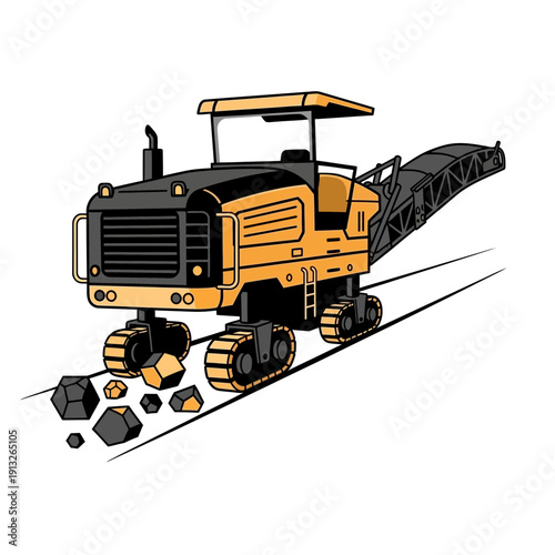 Heavy Duty Road Milling Machine Working on Asphalt Surface Excavating Debris