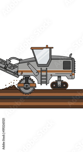 Heavy Duty Road Milling Machine Working On Construction Site Surface