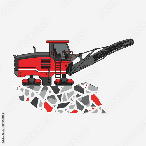 Heavy Duty Road Milling Machine Working on Debris Pile