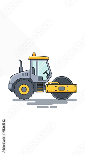 Heavy Duty Steamroller Illustration For Construction Industry Projects