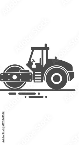 Heavy Duty Road Roller Working On New Asphalt Surface Construction