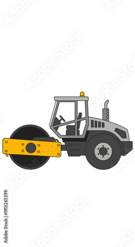Heavy Duty Steamroller Vehicle For Road Construction and Paving Projects Detailed Flat Illustration