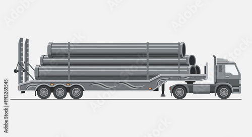 Heavy Duty Truck Transporting Large Diameter Industrial Pipes For Construction Projects