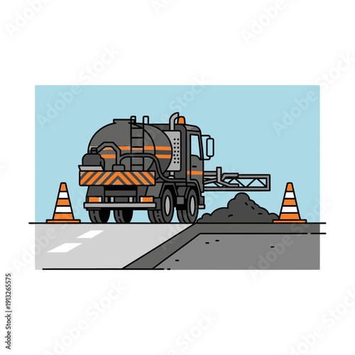 Heavy Duty Vacuum Truck Performing Road Maintenance Operations For Public Safety