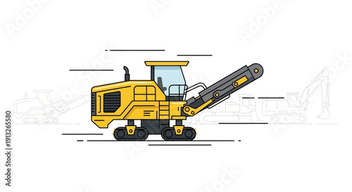 Heavy Duty Yellow Asphalt Milling Machine Construction Vehicle In Motion