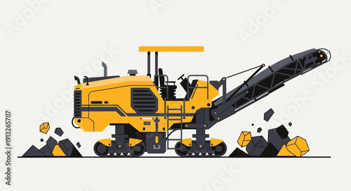 Heavy Duty Yellow Road Milling Machine Working On Site
