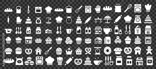 Bakery and Cooking Solid Icons Set Kitchen Baking Elements Vector Collection