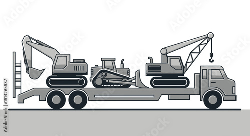 Heavy Equipment Transported Safely on Flatbed Truck Illustration