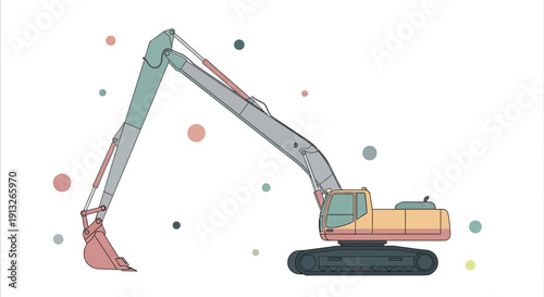 Heavy Excavator Construction Machine Flat Design With Pastel Circles