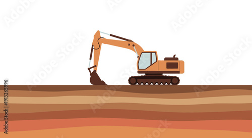 Heavy Excavator Machine Digging Earth Layers For Construction Projects