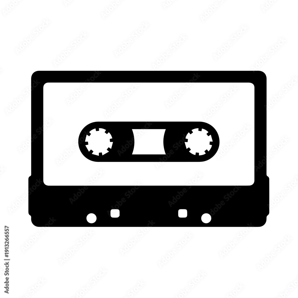 Naklejka premium Black and white illustration of a cassette tape icon