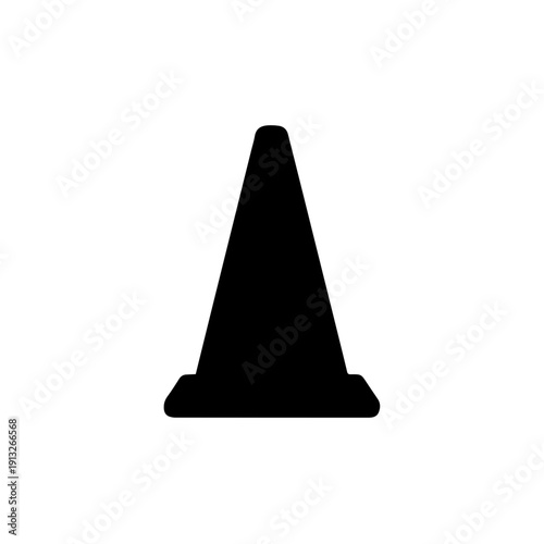 A simple black and white illustration of a traffic cone used for road safety and signaling