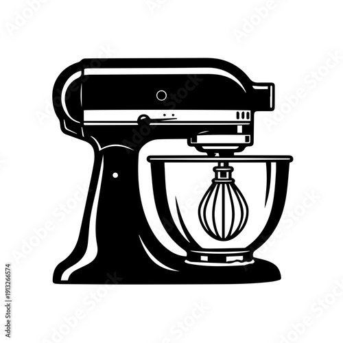 Elegant black stand mixer with a whipping attachment on top