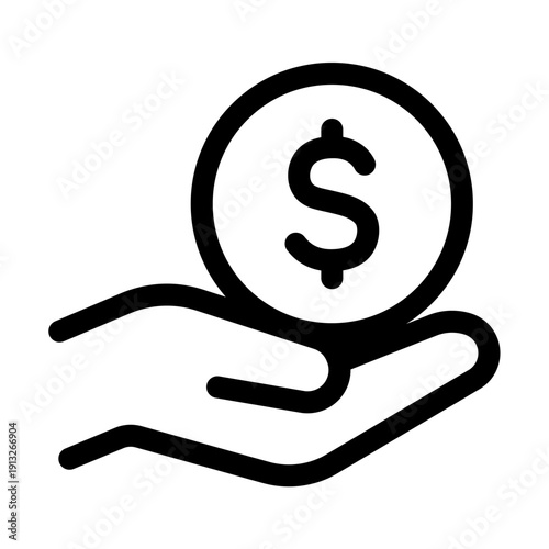 手の上のドルマークアイコン（支払い・収益）