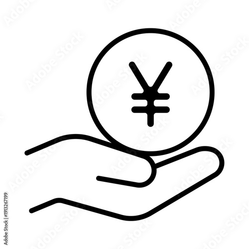 支払い・収益を表す、手の上の円マークアイコン