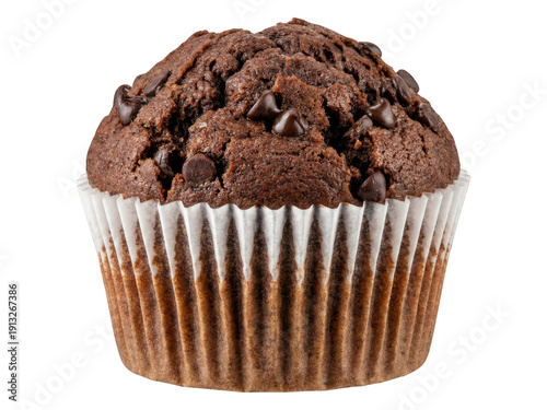 Foto Rich Chocolate Chip Muffin in a White Fluted Paper Liner