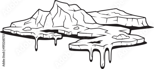 Black and White Illustration of Melting Icebergs water cold