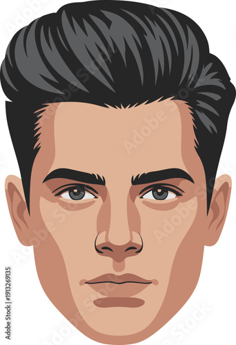 Quiff stylish male portrait with modern groomed hair and sharp features
