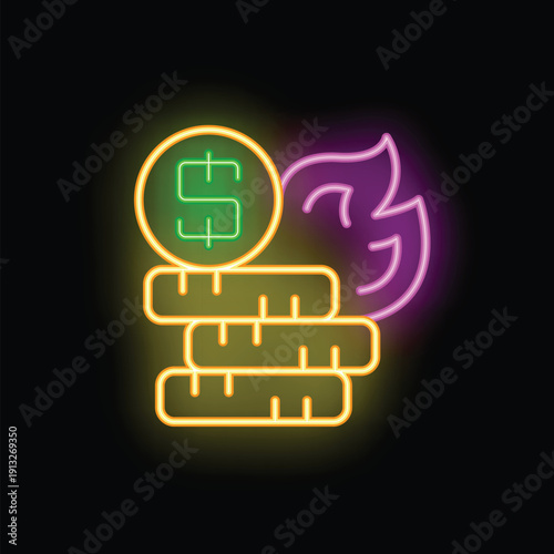 Neon sign representing money burning, illustrating the concept of financial loss