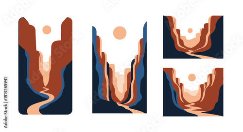 Canyon Line art minimal vivid color vector