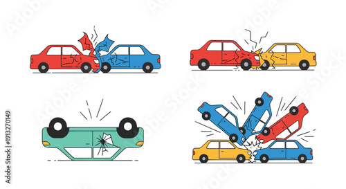 Car Crash Line art colorful design illustration