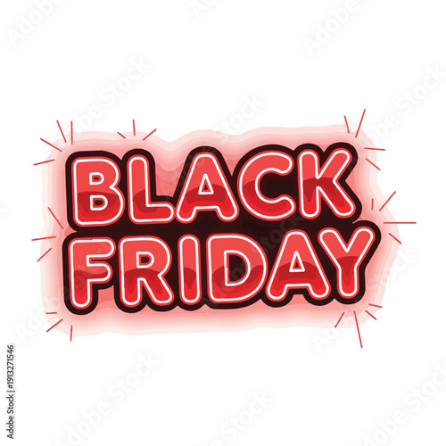 Vibrant Black Friday sale illustration featuring red text and burst effect on a clean background viewed from a straightforward perspective pektor744.eps