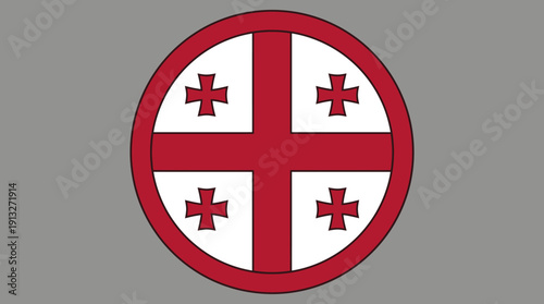 Republic of Georgia Circular Flag Vector – Stylized Round Emblem Featuring National Cross Design for Cultural Identity, Patriotic Branding, and Graphic Design Projects