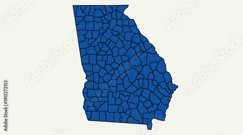 Georgia County Map Vector – Stylized Blue Silhouette Featuring All County Divisions for Regional Identity, Geography, and Educational Graphic Design Projects