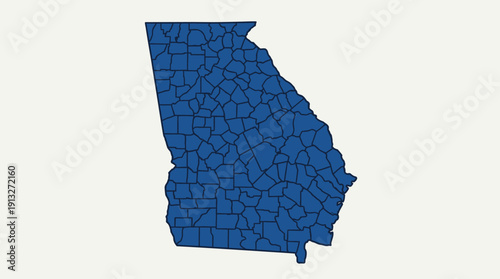 Georgia County Map Vector – Stylized Blue Silhouette Featuring All County Divisions for Regional Identity, Geography, and Educational Graphic Design Projects