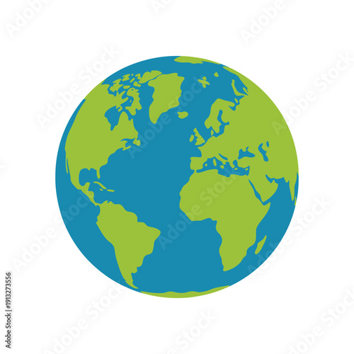 Stylized illustration of earth with green landmasses and blue oceans