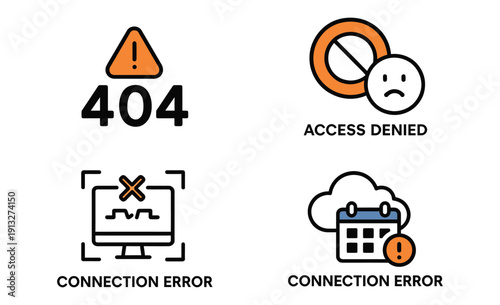 Common network and access error icons displayed on devices
