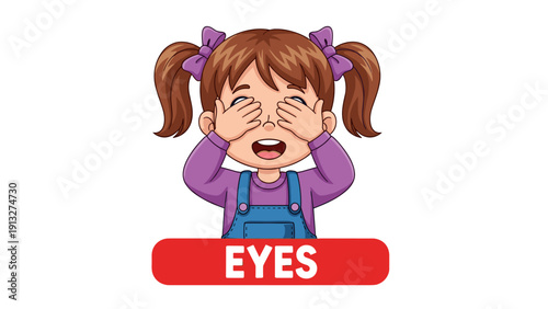 Crying sad girl with pigtails holding eyes emotional cartoon illustration