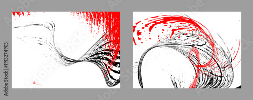 Strokes of black and red paint on a white background. Set of two templates.