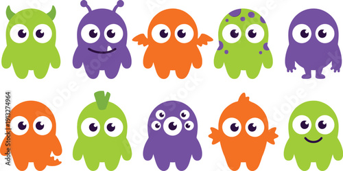 ute Cartoon Monster and Alien Vector Icons - Colorful Little Creature Character Set for Kids and Gaming