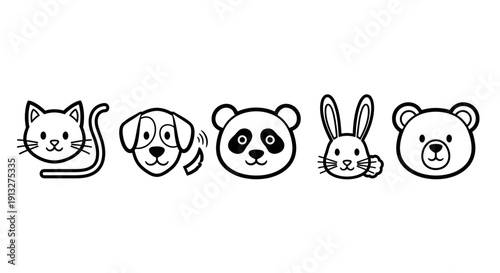 Cute cartoon animal character set featuring a happy easter bunny with eggs and a funny panda face illustration for a fun child art design