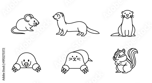 Funny cartoon character set of dogs and animals vector illustration sketch for a black outline fairytale coloring book page featuring a comic wolf, rabbit, and pet cat