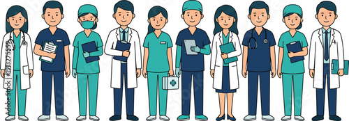 Medical Workers and Healthcare Professionals Vector Set - Cartoon Doctors and Nurses in Hospital Uniforms