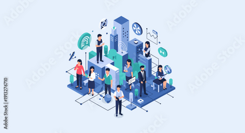 A dynamic group of professionals working together in a bright office, ideal for business success imagery.